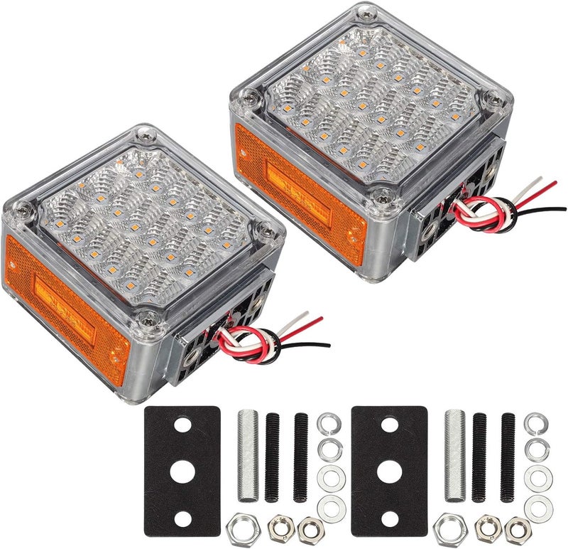 Partsam 2Pcs Square Double Face Led Turn Signal Lights Parking Lights Clear Lens - Amber/Amber 39 Square LED Pedestal Fender Stud Mount Dual Face Led Lights for Trucks Trailers - Image 5